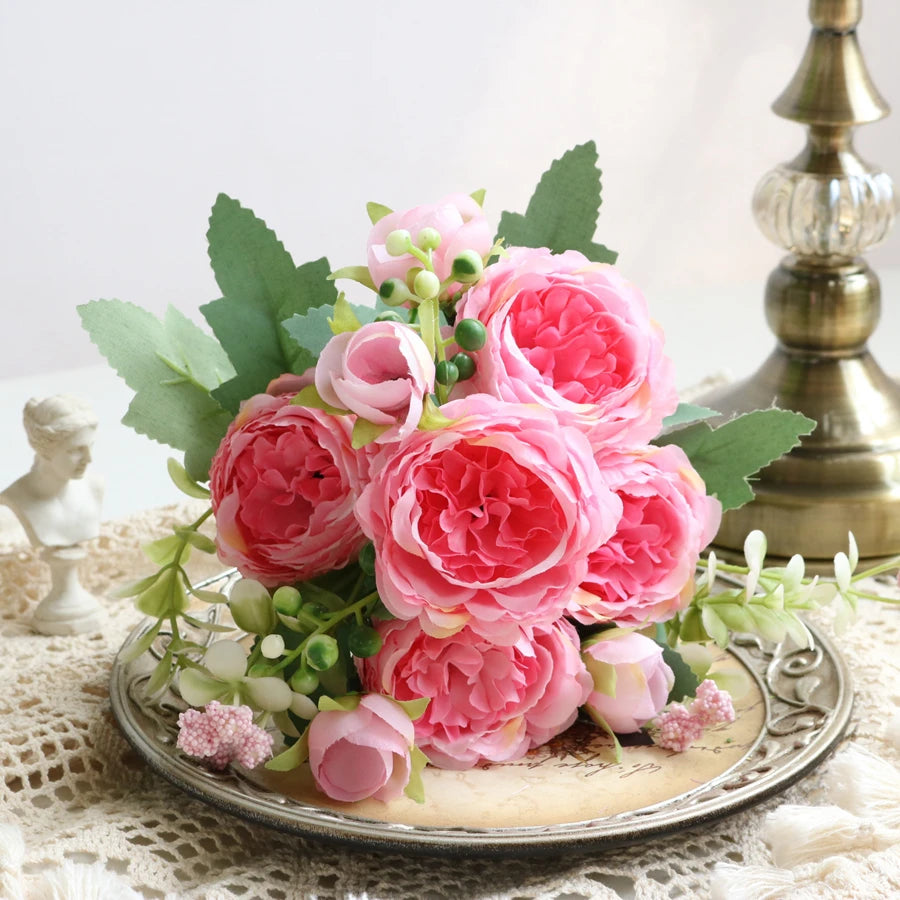 bouquet fleurs artificielles roses pivoines decoration maison mariage anniversaire baby shower intérieur