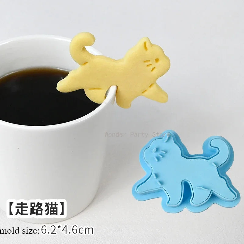 biscuits animaux dessin animé emporte pièces créatifs chats cerfs écureuils marron vert jaune