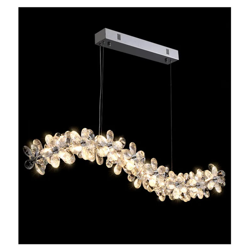 Suspension lumineuse moderne transparente argentée fleurs cristal 3000k 6000k chambre salon