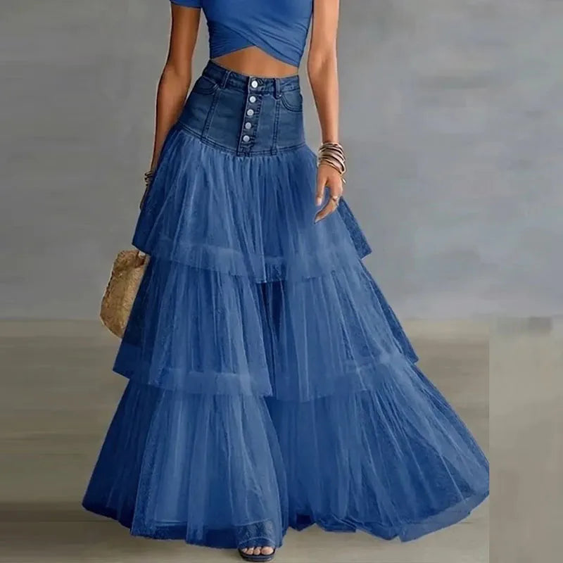 Jupe tulle multicolore bohème romantique volants blanc gris bleuclair bleufoncé