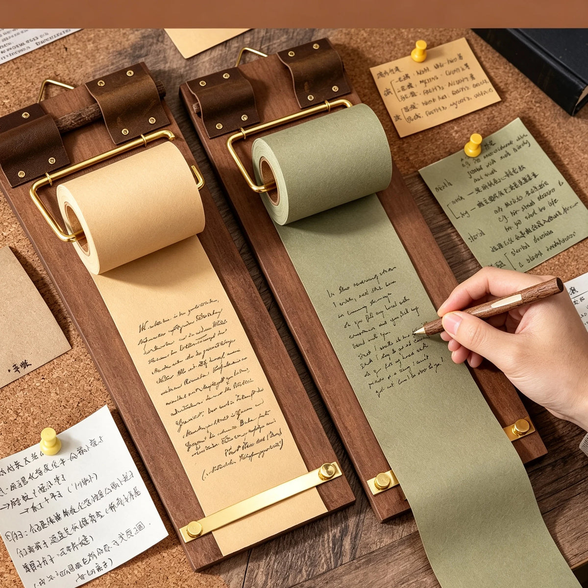 tableau liste tâches papier rouleau rechargeable clips suspension moderne écriture planning notepad marron beige
