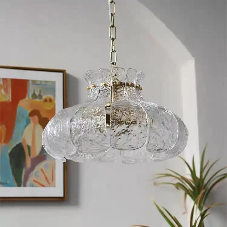 suspension lumineuse moderne vintage verre dépoli cuivre poli transparent doré chambre restaurant