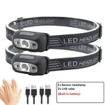 lampe frontale led rechargeable noir bande ajustable chargeur usb camping pêche urgence moderne compact