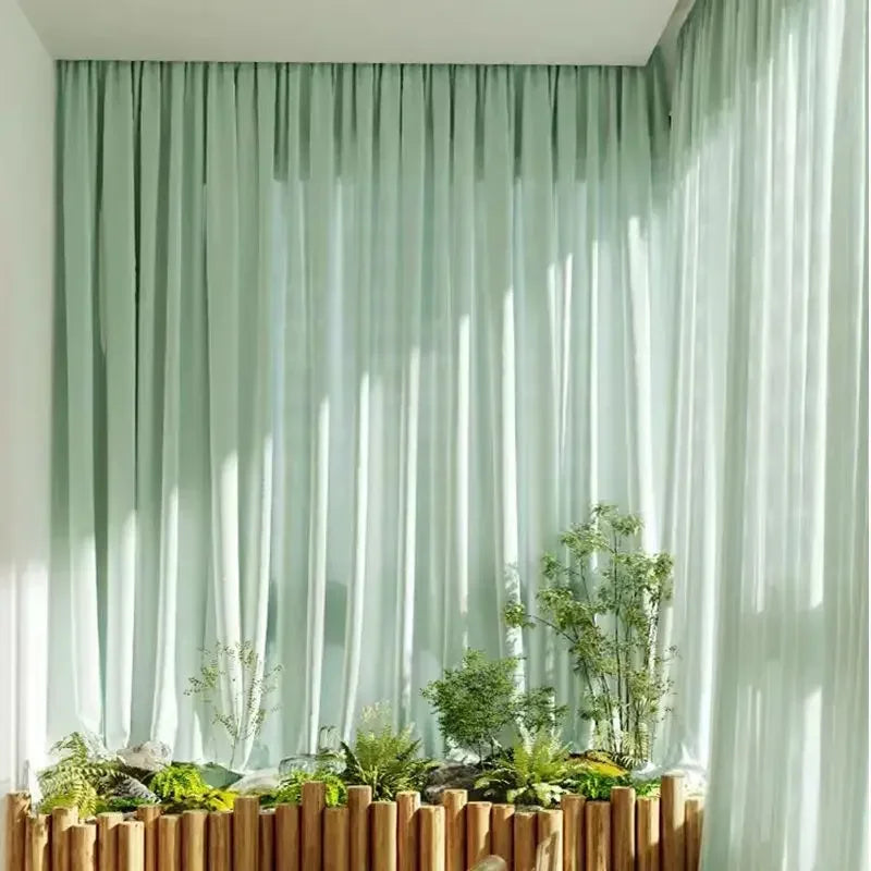 rideau vert menthe translucide moderne deux pièces plissé chambre salon