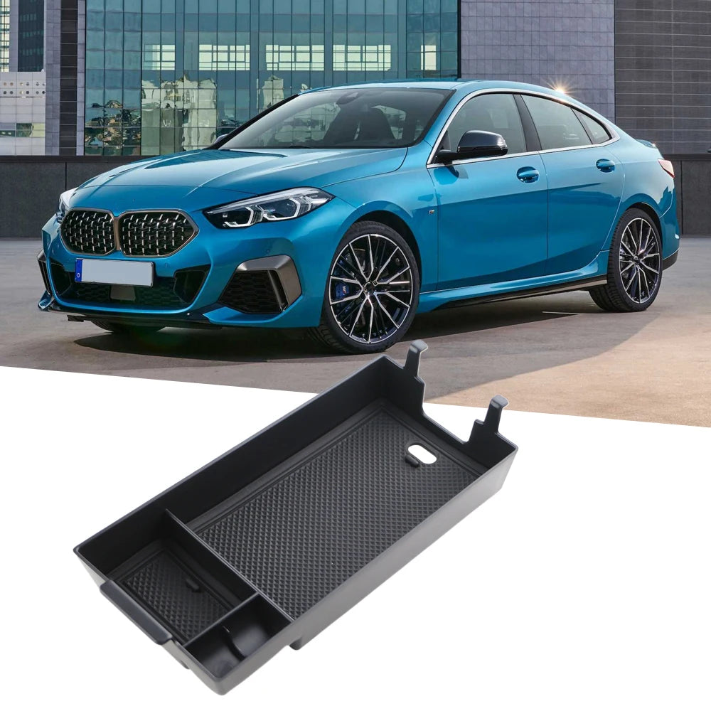 organisateur rangement boite accoudoir voiture bmw serie noir texturé compartiments fixations clipsintérieur lisse