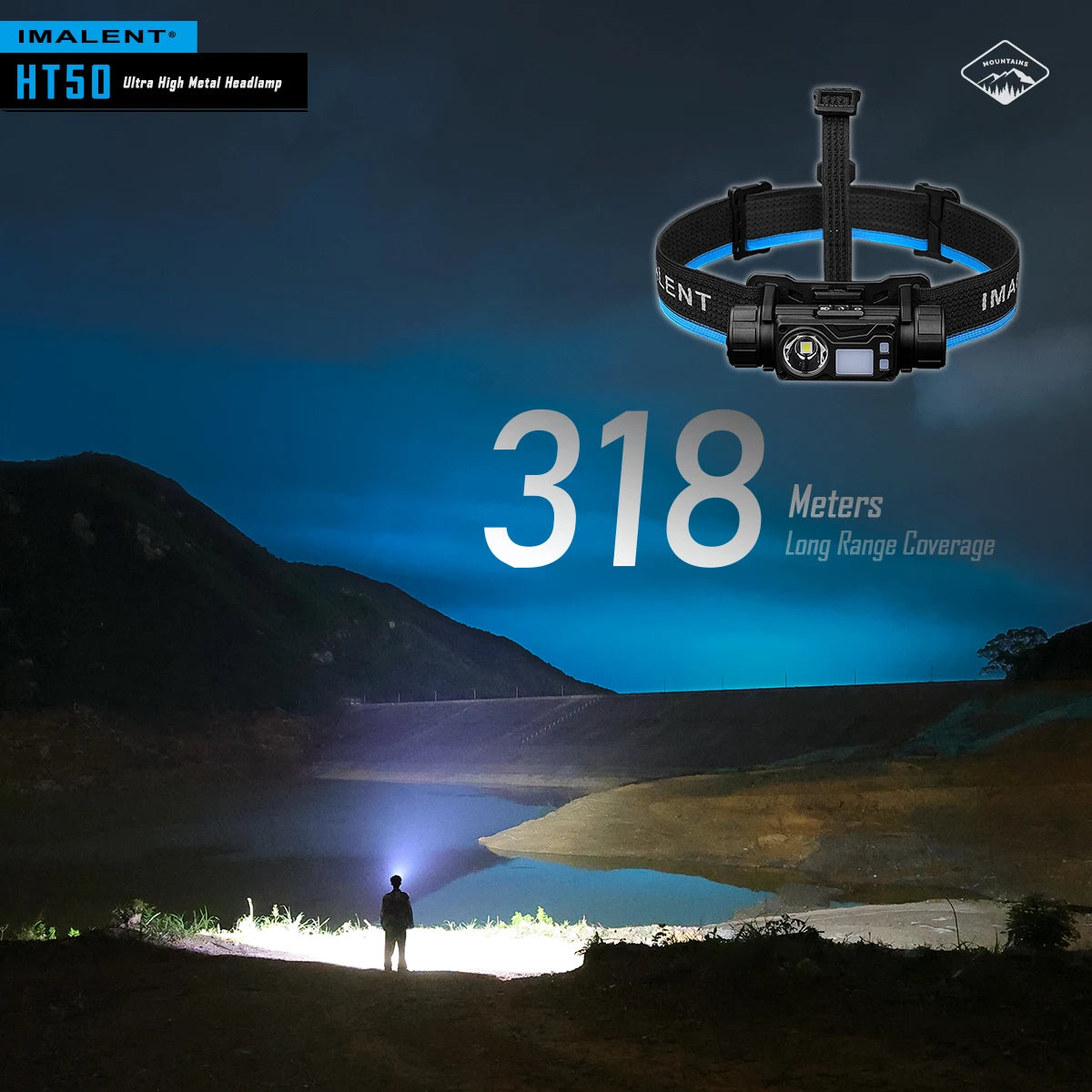 lampe frontale noire bleue textile métal rechargeable led recherche sauvegarde pêche nuit montagne