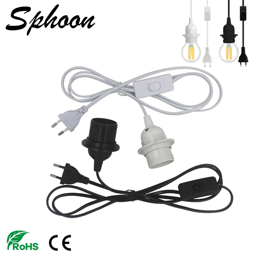 support lampe blanc moderne interrupteur E27 câble 180cm prise included