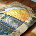 toile imprimée art islamique traditionnel motifs géométriques calligraphie arabe beige bleu doré vert decoration