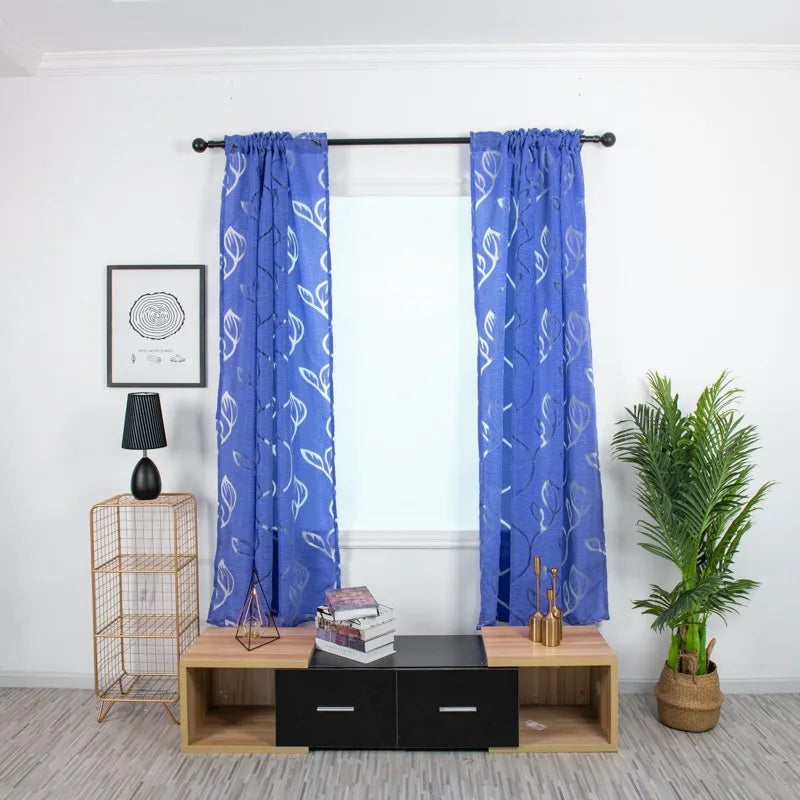 rideau semi transparent feuilles stylisées moderne violet rose noir bleu gris uni décoration maison