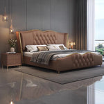 lit moderne tufté beige marron bleu 150x200cm 180x200cm 200x220cm bois tissus composite