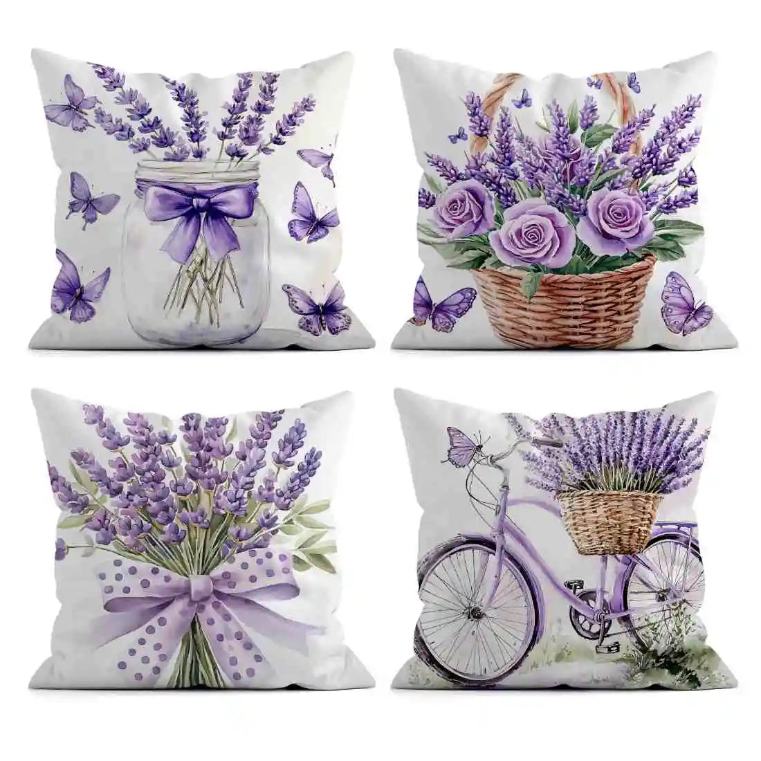 taies d'oreiller décoratives violettes fleurs papillons vintage maison hospitalière polyester peachskin