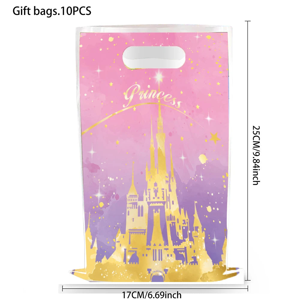 sacs cadeaux princesses château étoiles rose doré anniversaire baptême mariage révélation sexe 17x25cm