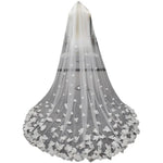 voile mariée blanc fleurs 3d classique cathédrale bord dentelle clips opaques