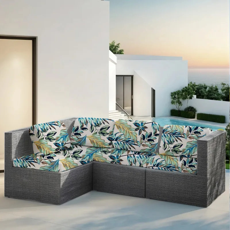 canapé d'angle extérieur housses polyester feuilles tropicales gris moderne printemps été lavable