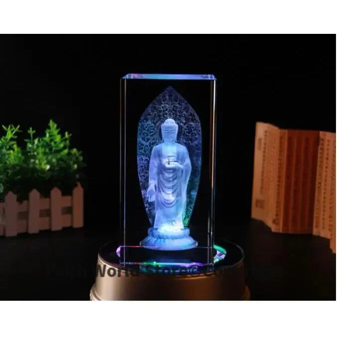 statue bouddha éclairée relief floral base leds plantes livres blanc multicolore