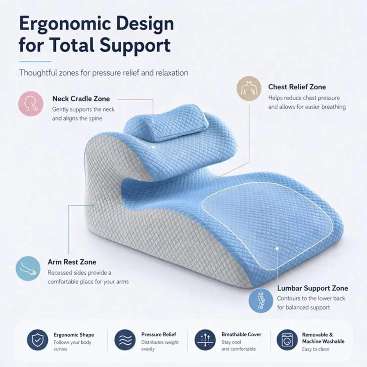 coussin ergonomique bleu clair tissu petits points confort lombaire lecture détente secondaire