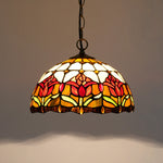 lampe suspendue tiffany fleurs stylisées multicolore rouge orange jaune vert noir adjustable chambre cuisine