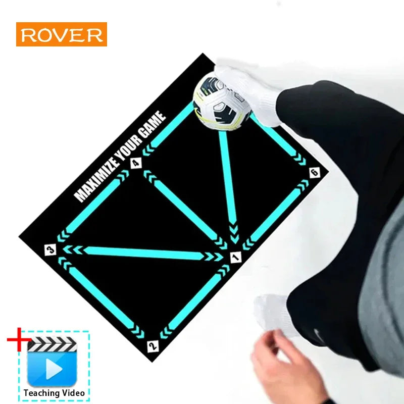 tapis entraînement football sportif lignes flèches turquoises noires dimension 900x600mm bandes élastiques ballon