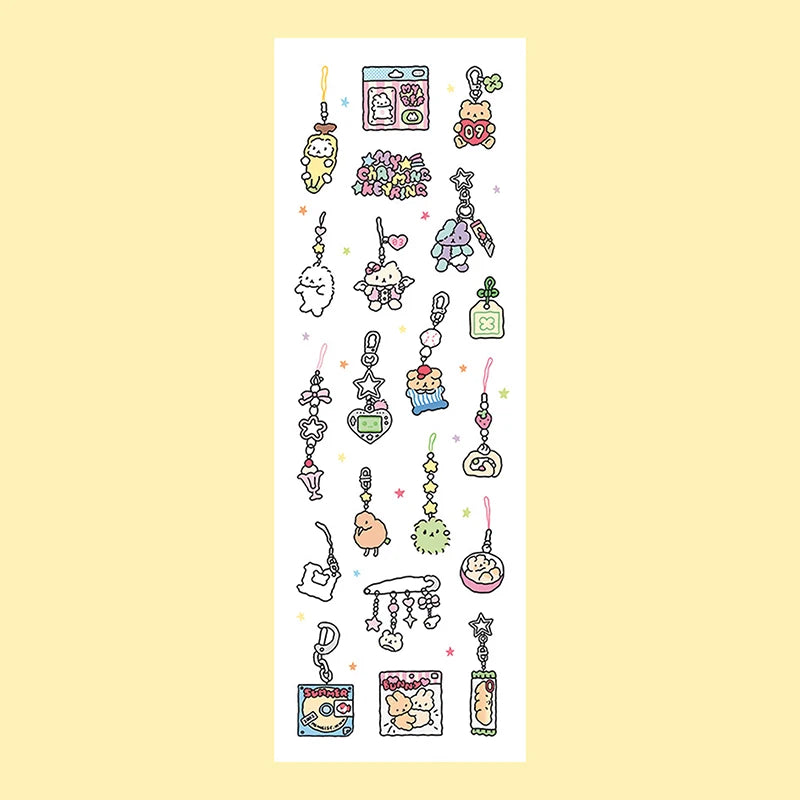 sticker kawaii animal mignon dessin animé rose blanc bleu vert gris noir adhésif personnages