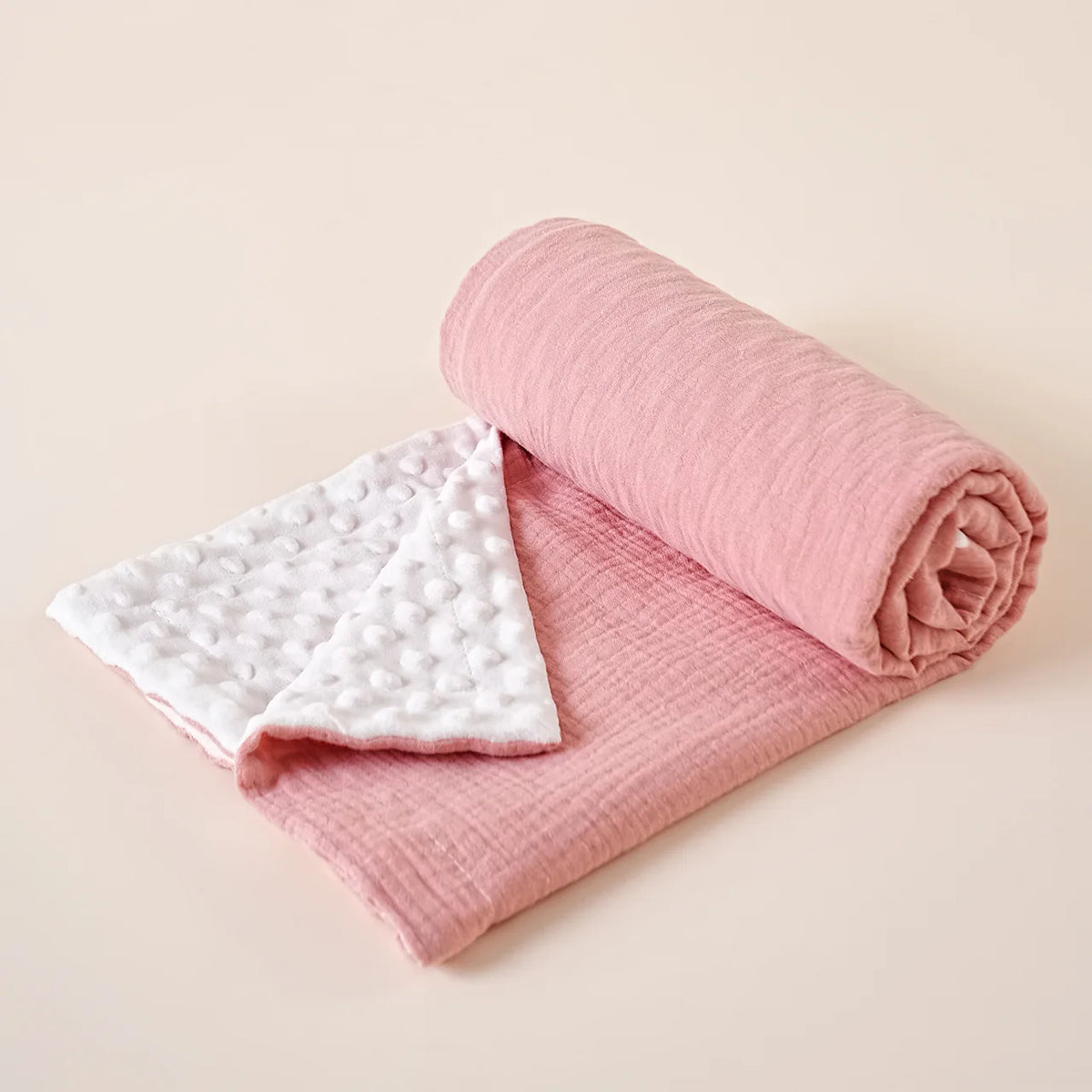 couverture bébé 110x110cm coton rose clair blanc motifs points douce hiver été