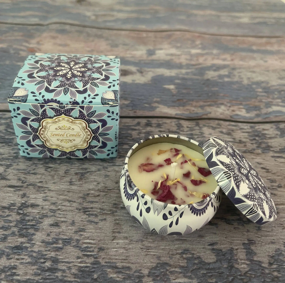 bougies parfumées cire soja parfum mandala boho chic bleu rose noir blanc aromathérapie