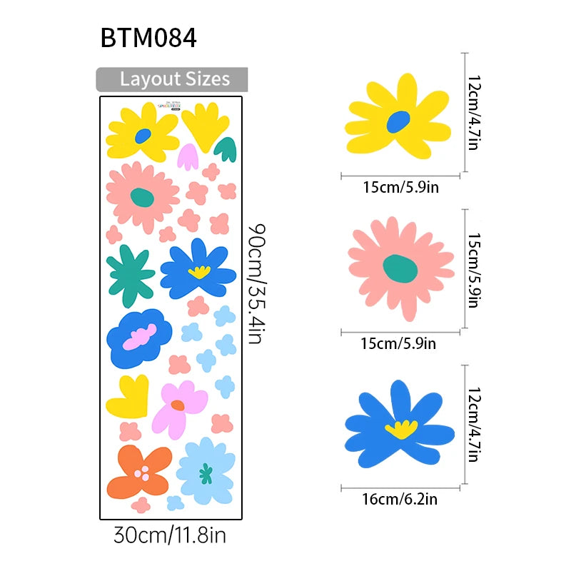 sticker mural géométrique fleurs simple moderne enfants bleu vert orange rose jaune gris blanc