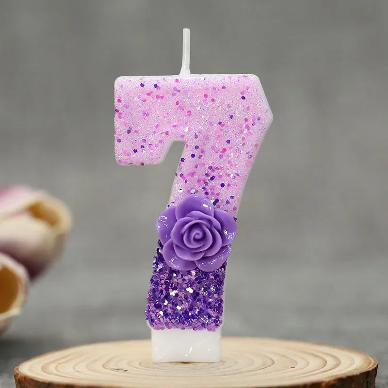 bougies forme chiffres pailletées violettes blanches décoratives anniversaire festive filles garçons