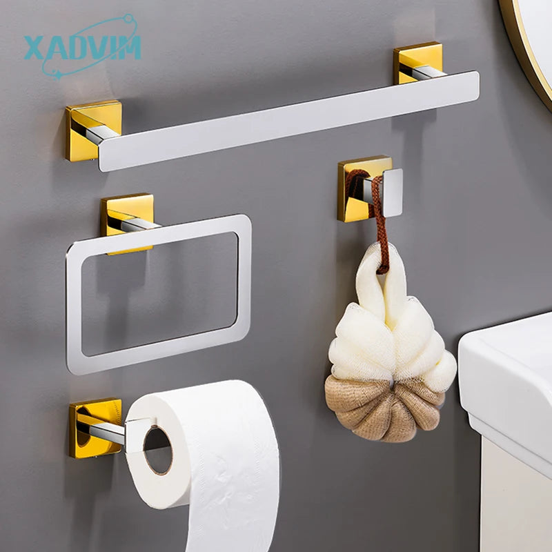 Accessoires salle bain moderne or chrome serviette papier toilette barre anneau clips