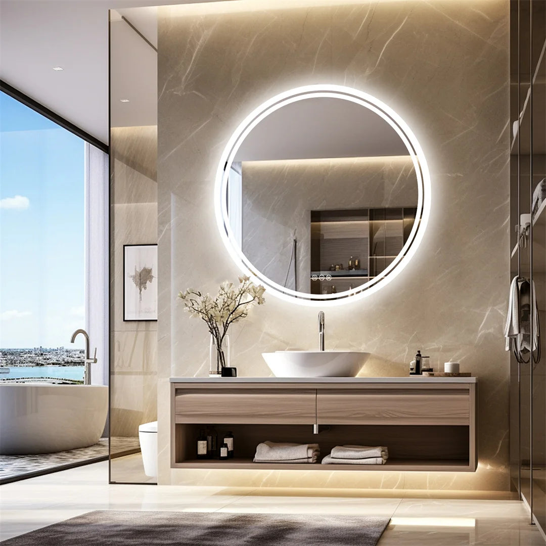 miroir rond lumineux moderne anti buée éclairé led blanc réglable tactil salle bain