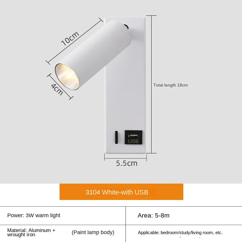 lampe murale moderne port usb noir blanc bronze fixée mur