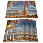 serviettes table imprimées tour eiffel fleurs cerisier moderne rose gris beige