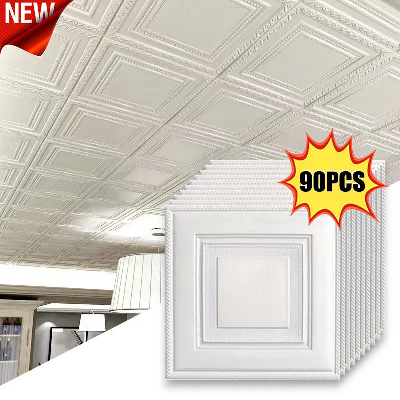 plaque decorative mur impermeeuble adhesif blanc geometrique resistant humidite 35cm 35cm