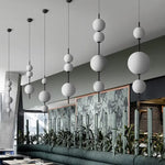 lustre suspension boules verre blanc moderne opalescent encastré minimaliste chambre salle manger