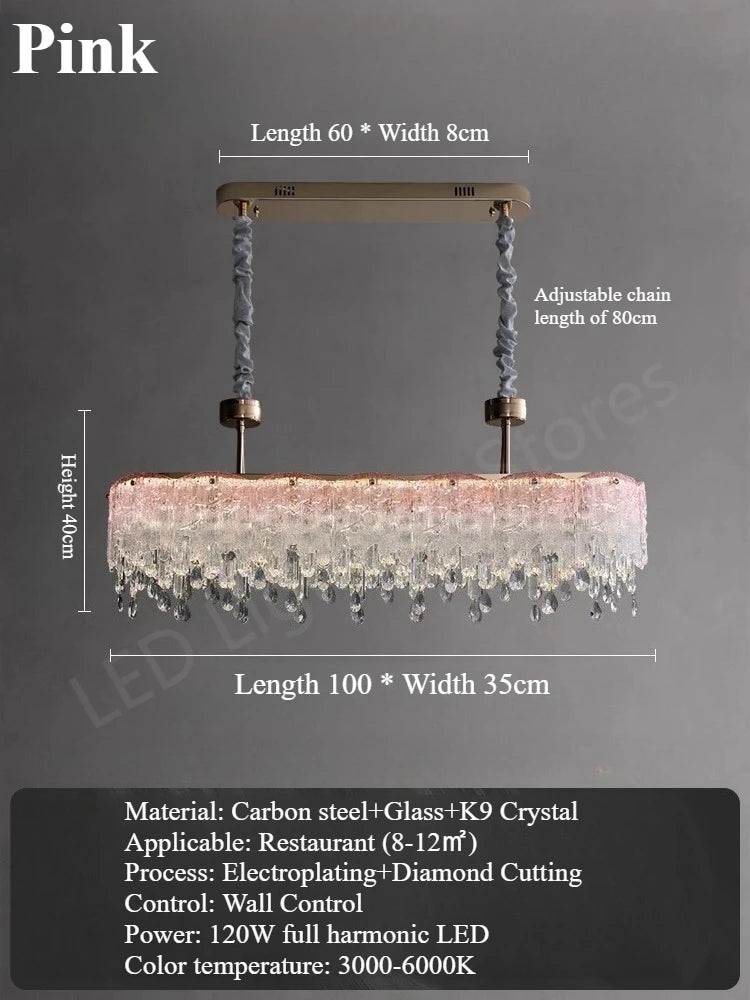 lampe suspendue moderne élégante verre transparent gouttes roses led 6000k 4000k 3000k