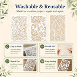 pochoirs peinture réutilisables 16 pièces motifs floraux géométriques moderne décor maison adhésifs plastique transparents
