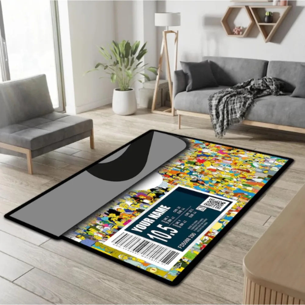 tapis sol moderne gris noir motif géométrique texte décoratif salon chambre maison intérieur