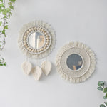 miroir mural rond macramé boho décoration intérieure blanc artisanal salon chambre
