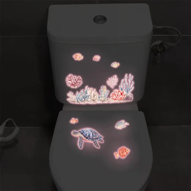 sticker mural sous marin multicolore poissons coraux dauphin cartoon opaques salle bain