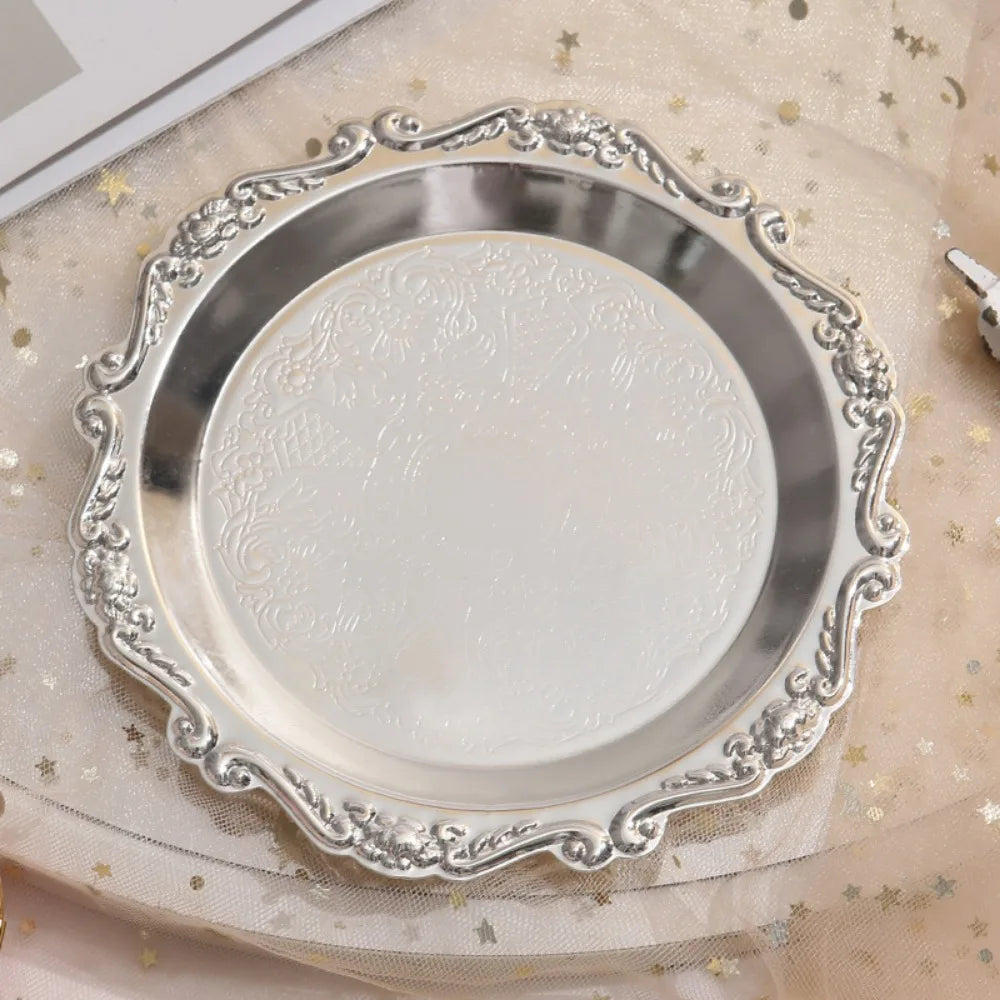 assiettes or argent ornements floraux gravure classique baroque 10cm 15cm 20cm collation fruits bijoux