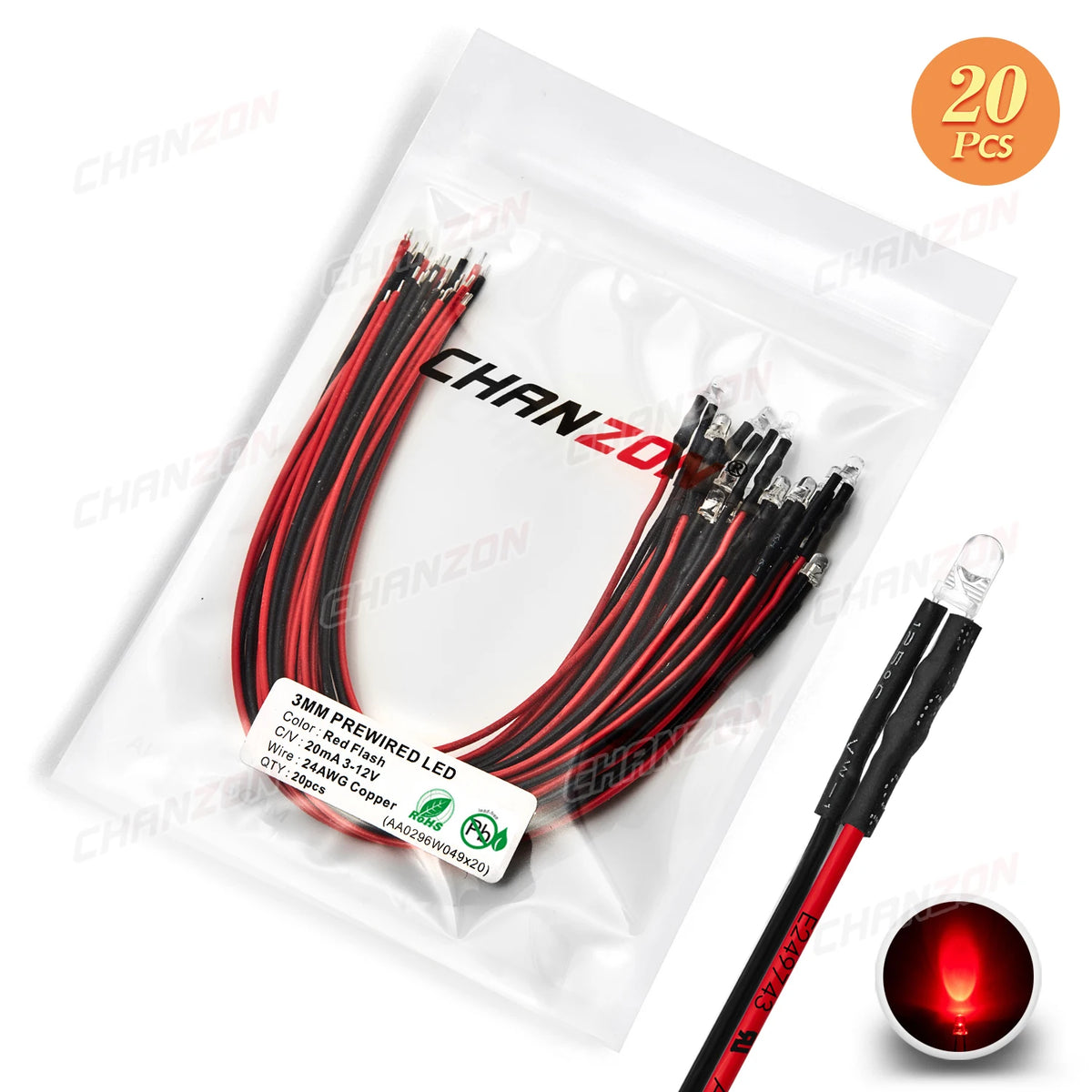 LED prébranchées multicolores clignotantes 12V noir rouge blanc vert bleu jaune transparent moderne