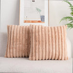 coussins décoratifs carrés rayés peluche douce moderne gris blanc cassé 45x45cm