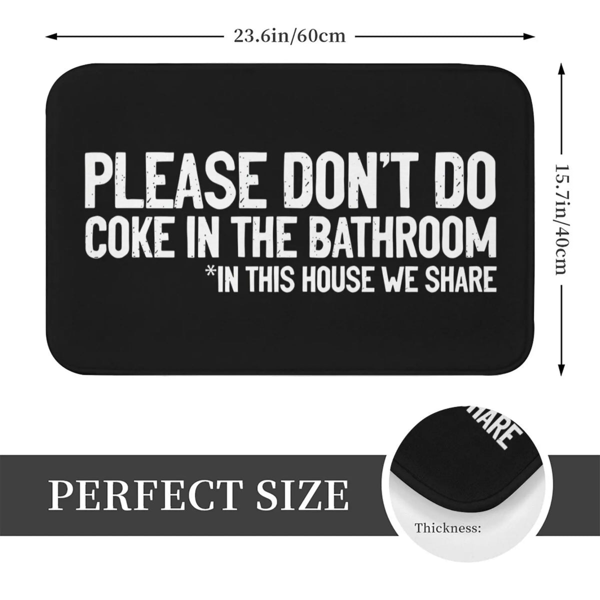 tapis sol moderne antidérapant noir message humoristique don't drink coke bain imperméable