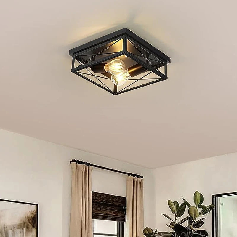 lampe industrielle noire structure métal géométrique filament couloir salle manger