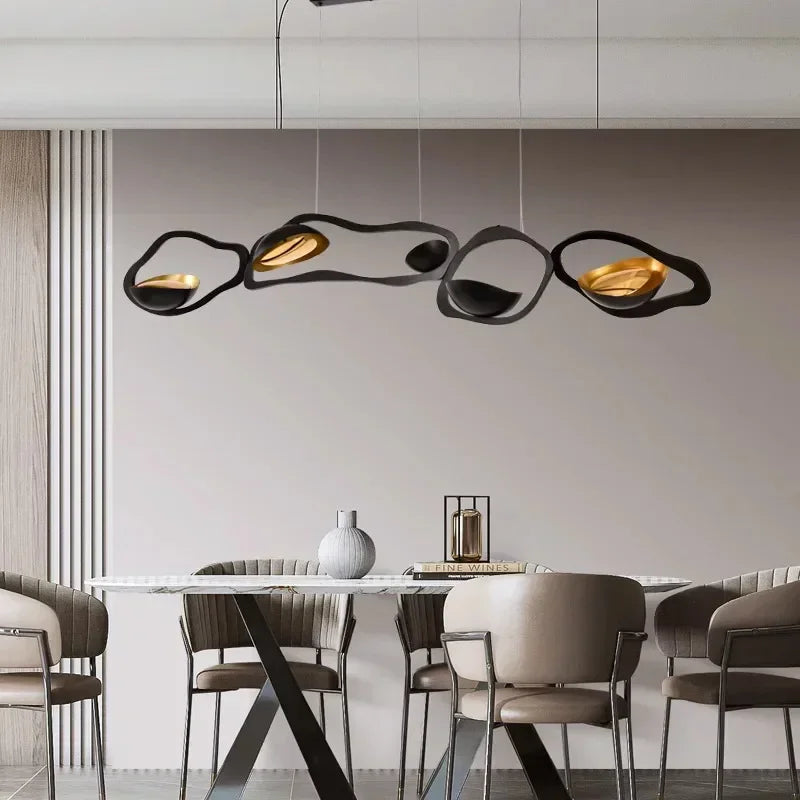 suspension lumineuse moderne noir doré forme organique ampoules led 120cm 150cm 200cm régulateur filaire
