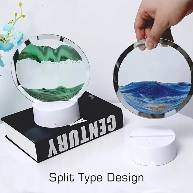 lampe table 3d sable mouvant vert bleu noir ambiance montagnes eau moderne veilleuse led