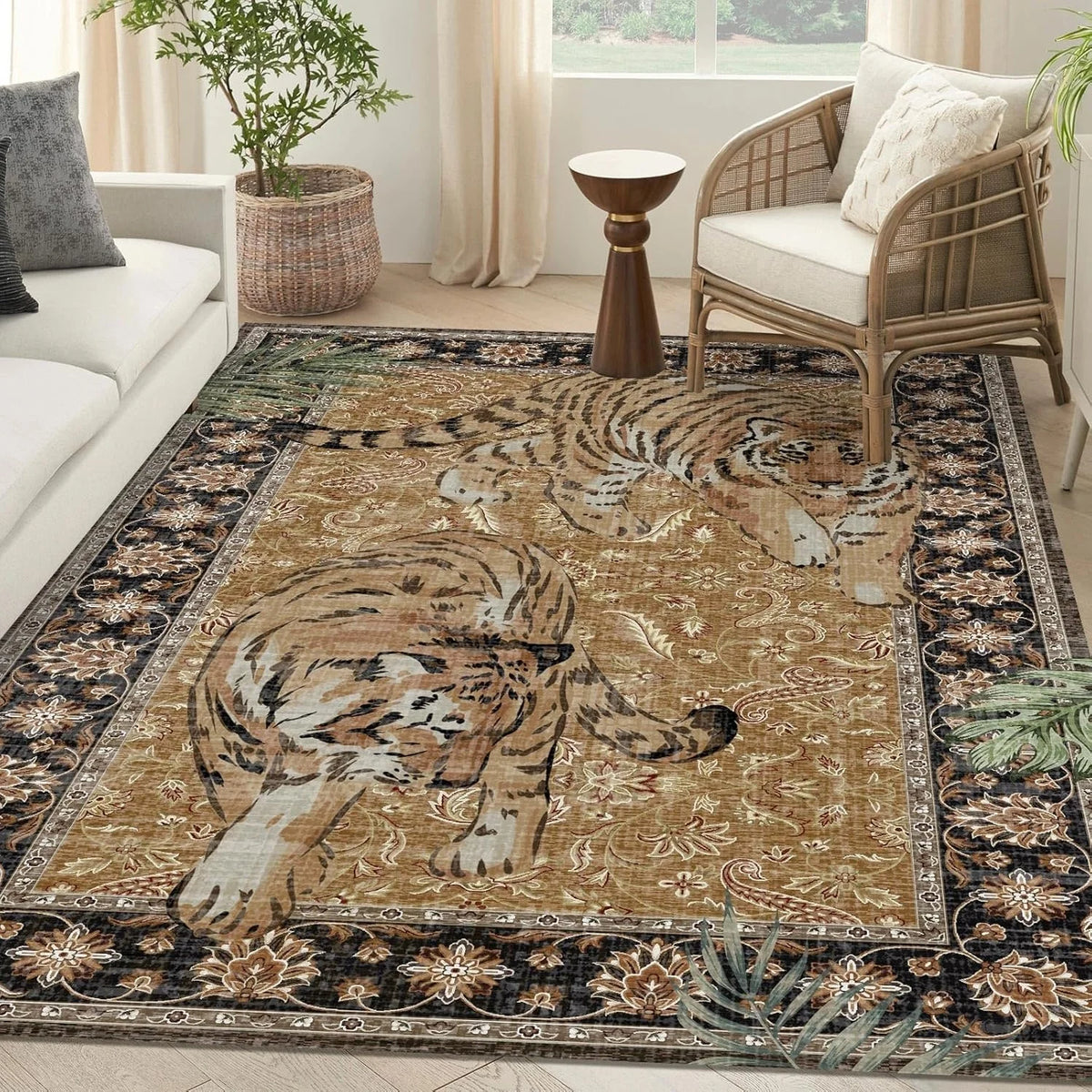 tapis rose tigres motifs géométriques velours mousse antidérapant chambre moderne vintage