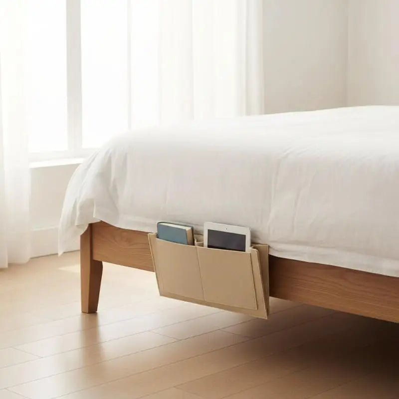 porte objets mural tissé beige gris moderne adhésif compartiments rangement organisation maison chambre