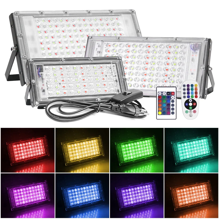projecteur led rgb extérieur ip65 moderne télécommande 24touches 50w 100w 300w ledspotlight