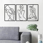 Sculpture murale femme métal noir ensemble 3 pièces vue d'ensemble