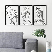 décoration murale abstraite moderne femme noir panneau minimaliste trois pièces